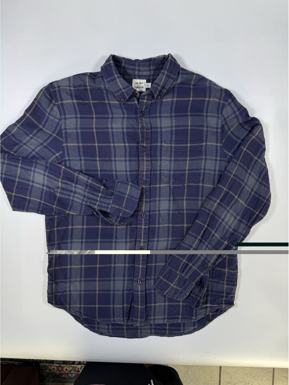 Flint and Tinder Flannel Shirt Mens Large Blue Plaid Organic Cotton Button Down